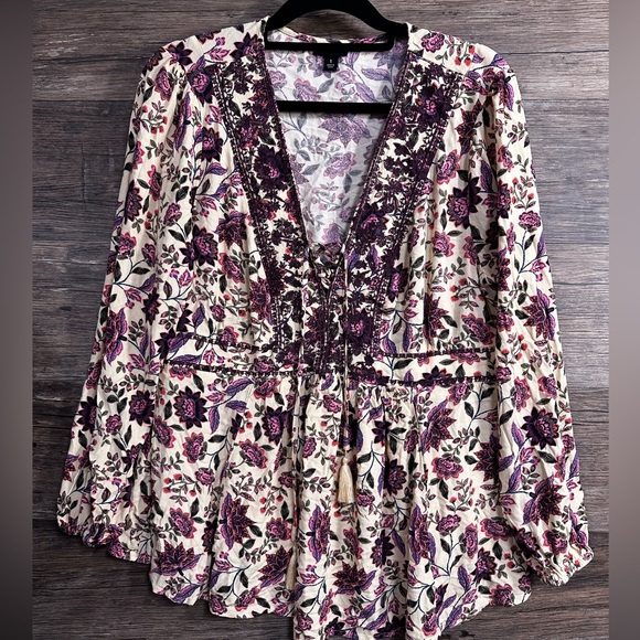 torrid Tops - Torrid Cream and Purple Floral Blouse